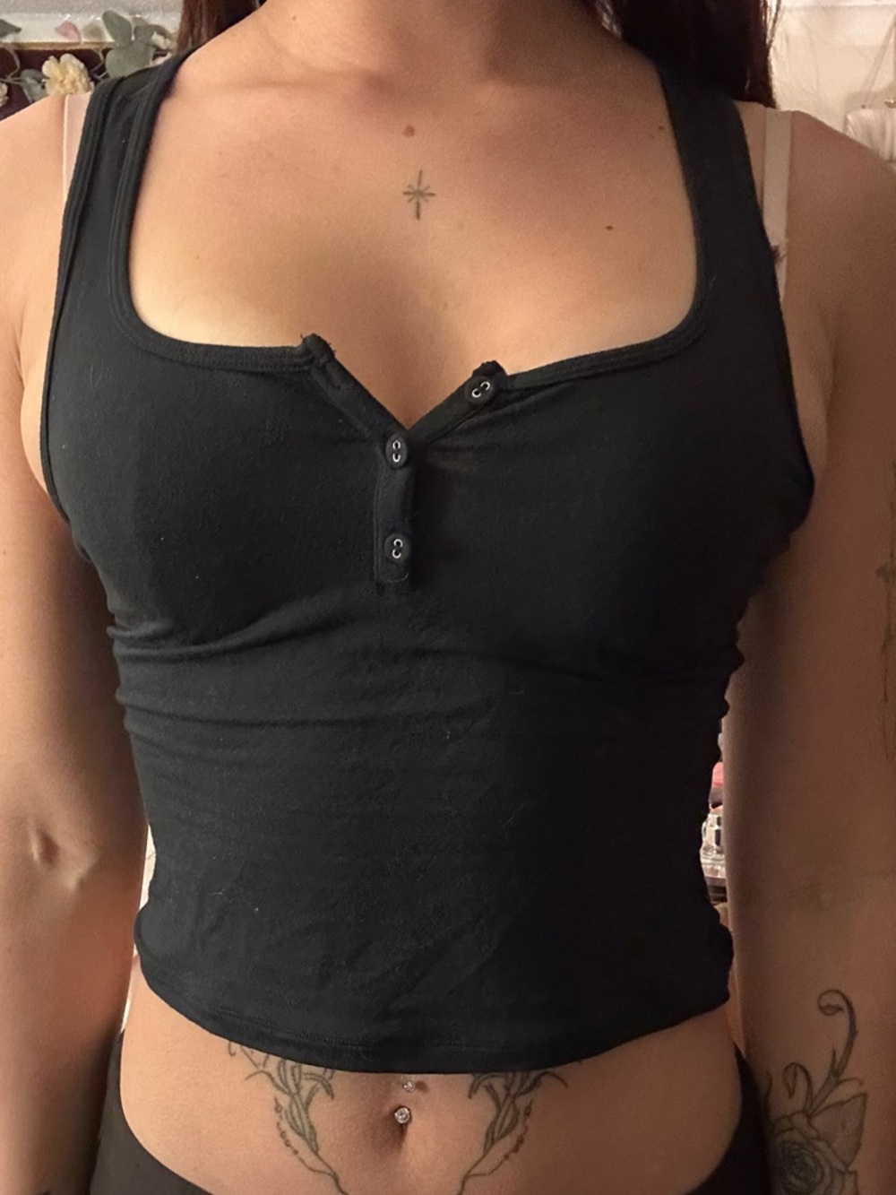 skims black henley tank top